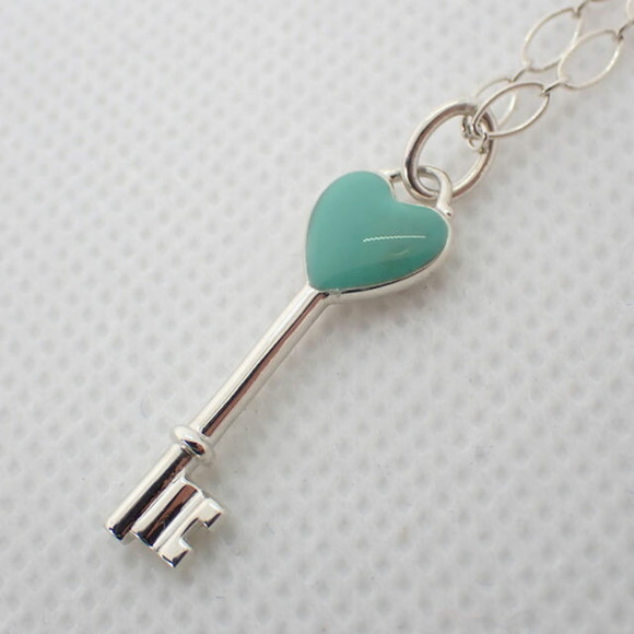 TIFFANY/ 925/blue enamel heart key pendant/necklace - Picture 7 of 10